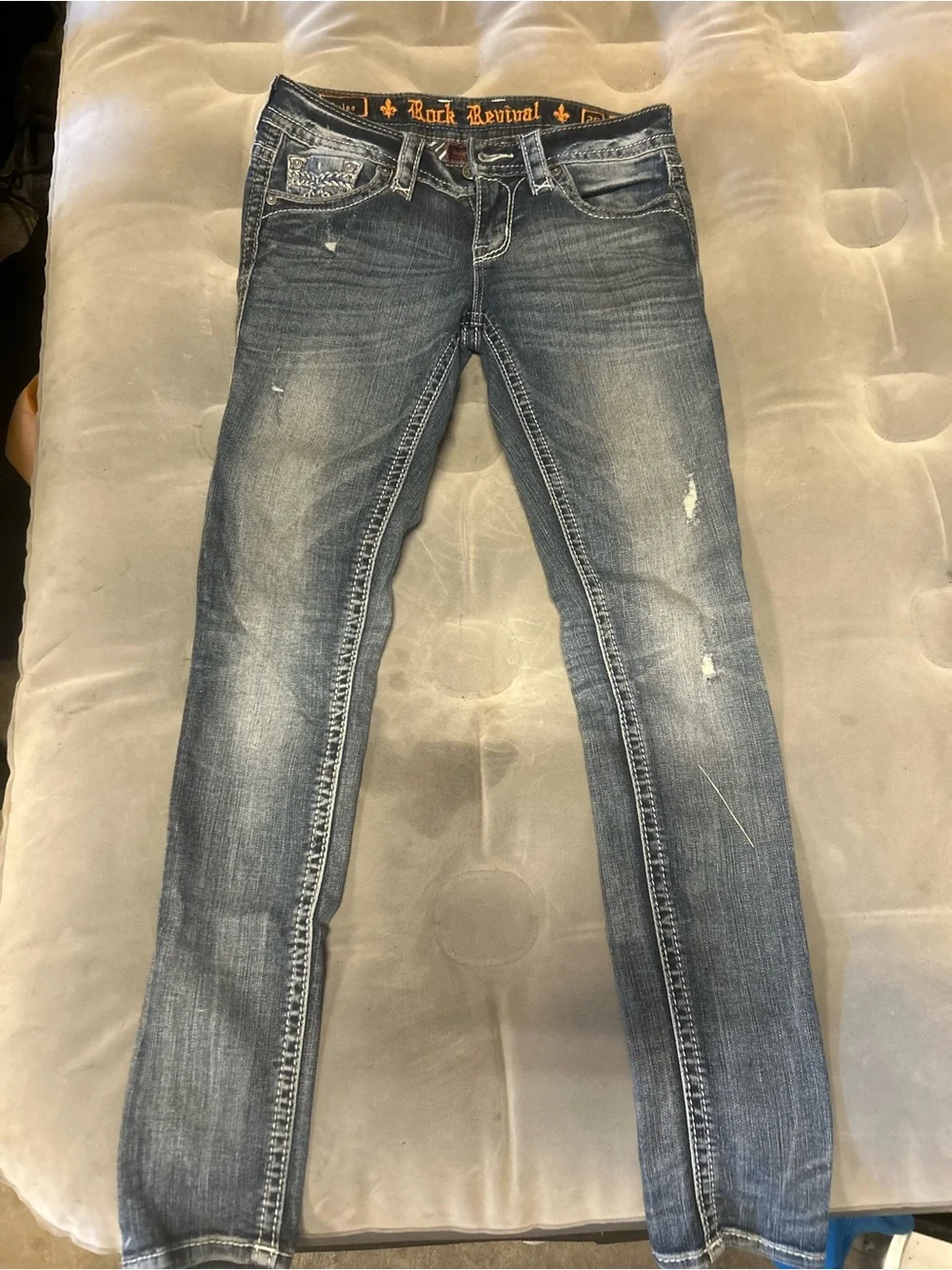 Rock Revival Women's Skinny Jeans in Washed Blue Denim